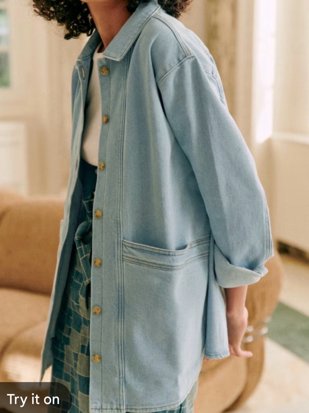 Sezane Will Forever Jacket Womens 2XL Blue Denim Organic Cotton Chore Coat